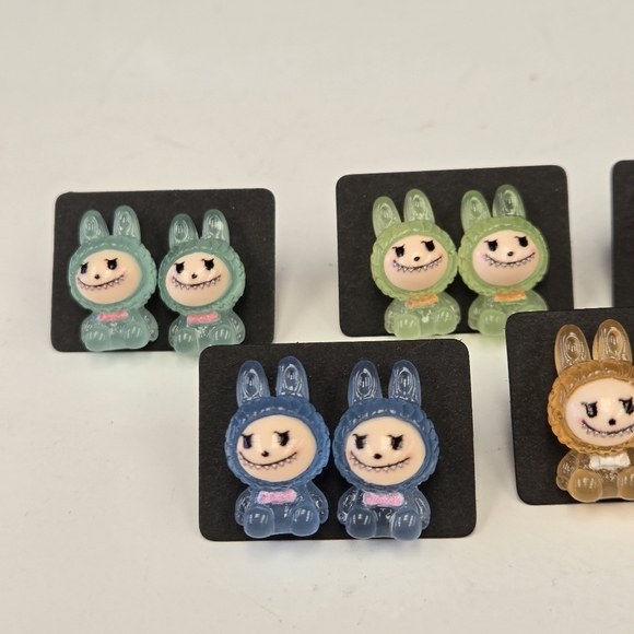 6 Pairs Labubu The Monster Stud Earrings Handmade - Picture 3 of 6